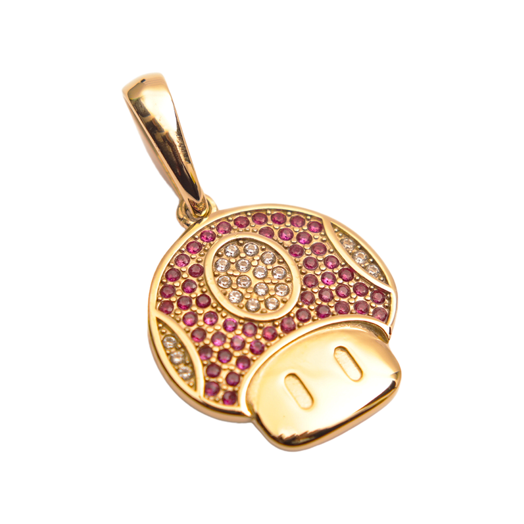 Colgante Hongo Morado Mario Bro Oro Laminado 18k