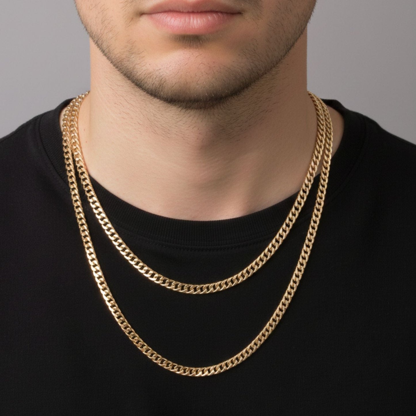 CADENA CUBANA DOBLE ORO LAMINADO 18K