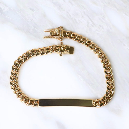 PULSERA CUBANA + PLACA ORO LAMINADO 18K