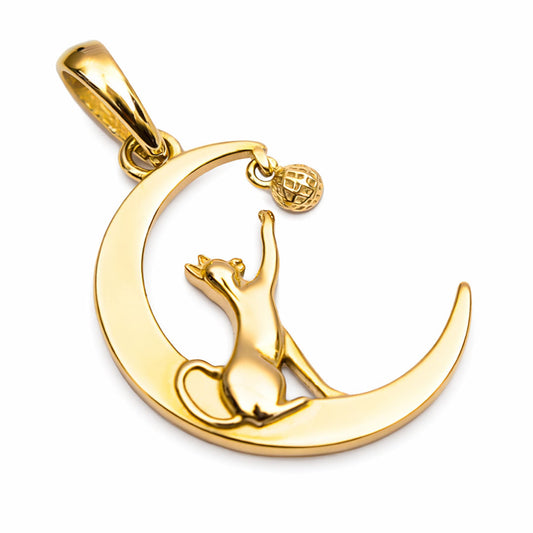 Colgante Gato en Media Luna Oro Laminado 18k